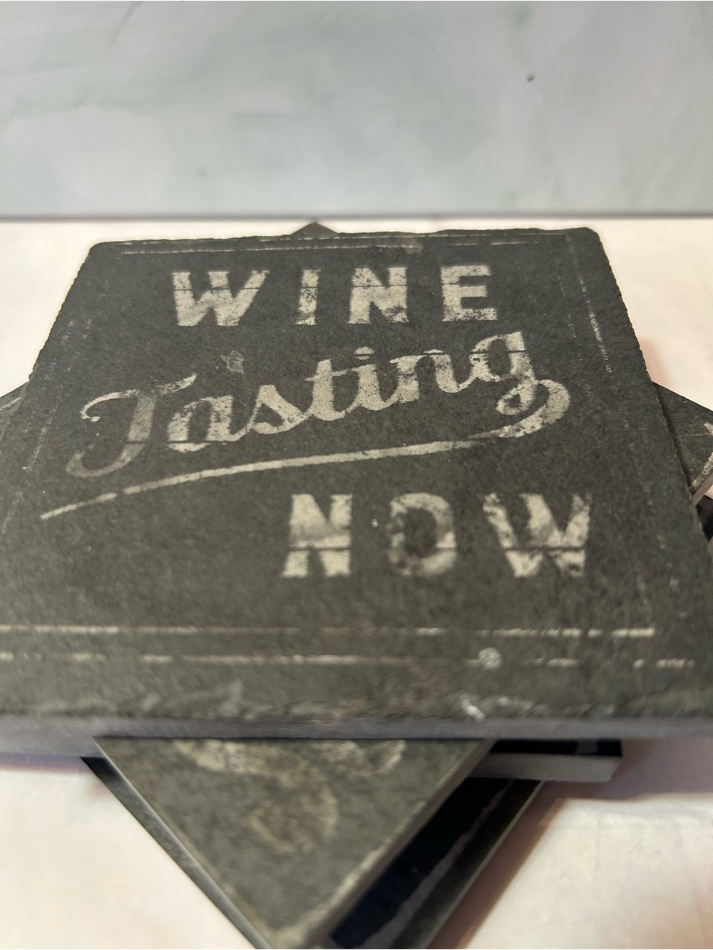 Wine Tasting Now Slate Coaster Set - Black